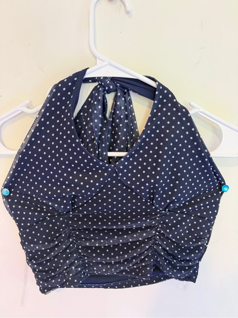 Polka Dot Navy Halter Crop Top